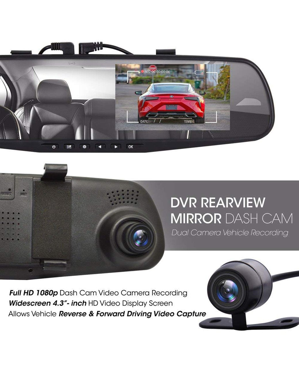 Pyle Dash Cam Rearview Mirror